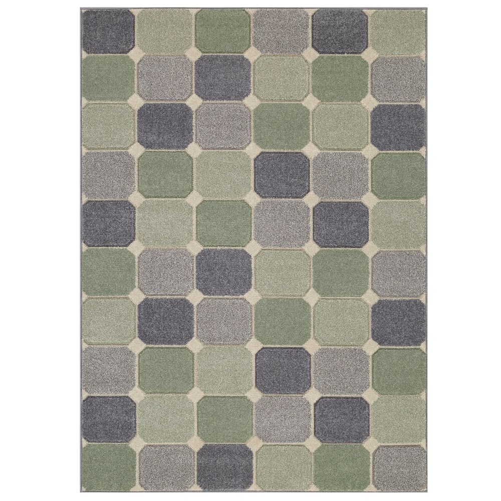 Portland 172 G Geometric Block Rugs in Green Grey Cream